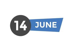 juni 14 kalender herinnering. 14e juni dagelijks kalender icoon sjabloon. kalender 14e juni icoon ontwerp sjabloon. vector illustratie
