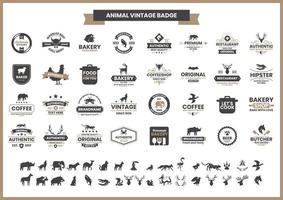 vintage badge set met neushoorn en andere dieren vector