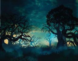 spookachtig bossen Bij nacht Aan halloween vector
