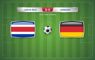 costa rica vs Duitsland scorebord uitzending sjabloon voor sport voetbal toernooi 2022 en Amerikaans voetbal kampioenschap vector illustratie