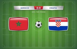 Marokko vs Kroatië scorebord uitzending sjabloon voor sport voetbal toernooi 2022 en Amerikaans voetbal kampioenschap vector illustratie