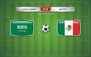 saudi Arabië vs Mexico scorebord uitzending sjabloon voor sport voetbal toernooi 2022 en Amerikaans voetbal kampioenschap vector illustratie