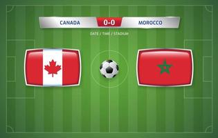 Canada vs Marokko scorebord uitzending sjabloon voor sport voetbal toernooi 2022 en Amerikaans voetbal kampioenschap vector illustratie