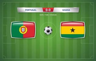 Portugal vs Ghana scorebord uitzending sjabloon voor sport voetbal toernooi 2022 en Amerikaans voetbal kampioenschap vector illustratie