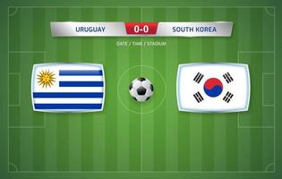 Uruguay vs zuiden Korea scorebord uitzending sjabloon voor sport voetbal toernooi 2022 en Amerikaans voetbal kampioenschap vector illustratie