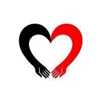 rood zwart hart met handen. handen vormen hart symbool - paar in liefde concept vector. vector