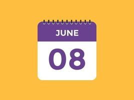 juni 8 kalender herinnering. 8e juni dagelijks kalender icoon sjabloon. kalender 8e juni icoon ontwerp sjabloon. vector illustratie