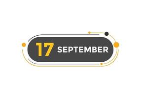 september 17 kalender herinnering. 17e september dagelijks kalender icoon sjabloon. kalender 17e september icoon ontwerp sjabloon. vector illustratie