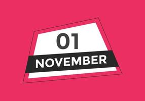 november 1 kalender herinnering. 1e november dagelijks kalender icoon sjabloon. kalender 1e november icoon ontwerp sjabloon. vector illustratie