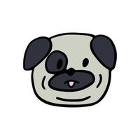 grappig puppy tekenfilm karakter tekening. schattig hond van mopshond ras lijn kunst. mooi hoor gelukkig huisdier geïsoleerd Aan wit achtergrond. hand- getrokken vector illustratie in tekenfilm stijl.