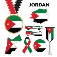 elementen verzameling met de vlag van Jordanië ontwerp sjabloon. Jordanië vlag, linten, medaille, kaart, grunge structuur en knop vector