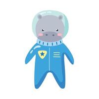 schattig astronaut nijlpaard vector