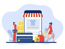 bedrijf winkel online verkoop, mobiel app boodschappen doen en mensen kopen cadeaus online betaling, vlak neiging illustratie voor tijdschriften, website en toepassing banier vector