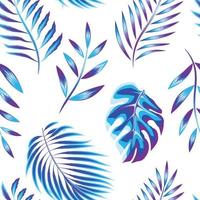 naadloos patroon met lucht blauw palm blad, varen en monstera fabriek bladeren Aan wit achtergrond. modieus afdrukken textuur. voor overhemd kleding of textiel. exotisch zomer. natuur behang. voorjaar achtergrond vector