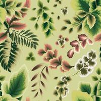 groen tropisch naadloos patroon, groente, rood en wit tropisch bladeren fabriek met Aan delicaat achtergrond, wijnoogst thema. bloemen achtergrond. decoratief vector. kleding stof textuur. natuur achtergrond. vector