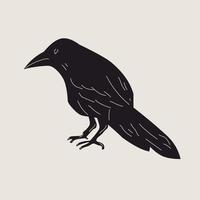 zwart raaf of kraai vogel. kant visie. tekenfilm stijl, vlak ontwerp. halloween, verschrikking concept. hand- getrokken modieus geïsoleerd vector illustratie. logo, afdrukken, ontwerp sjabloon