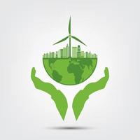ecologie en milieu-concept met de aarde in groene handen vector