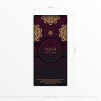 luxueus vector ansichtkaart in bordeaux kleur met wijnoogst ornament. uitnodiging kaart ontwerp met mandala patronen.