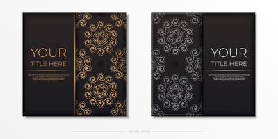 plein vector zwart kleur ansichtkaart sjabloon met Indisch patronen. drukklare uitnodiging ontwerp met mandala ornament.