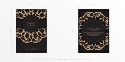 rechthoekig ansichtkaart ontwerp in zwart met luxueus patronen. vector uitnodiging kaart met wijnoogst ornament.