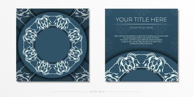 blauw plein vector groet kaarten met luxueus licht patronen. uitnodiging kaart ontwerp met wijnoogst ornament.