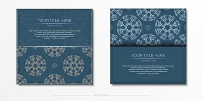plein bereiden blauw ansichtkaarten met luxueus licht patronen. sjabloon voor ontwerp afdrukbare uitnodiging kaart met wijnoogst ornament. vector