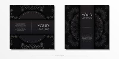 luxueus vector zwart kleur ansichtkaart sjabloon met wijnoogst patronen.
