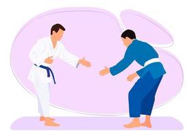 atleet judoka, vechter in een duel, gevecht. judo sport, krijgshaftig kunst. vlak stijl. vector