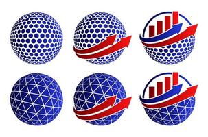 bedrijf wereldbol logo wereld met pijl blauw en rood wereldwijd concept vector