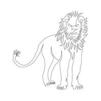 leeuw staan lijn kunst tekening stijl, de leeuw schetsen zwart lineair geïsoleerd Aan wit achtergrond, de het beste leeuw staan vector illustratie.