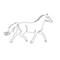 paard wandelen lijn kunst tekening stijl, de paard schetsen zwart lineair geïsoleerd Aan wit achtergrond, en de het beste paard lijn kunst vector illustratie.