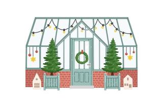 Kerstmis glas huis winter groen huis vector illustratie