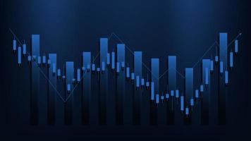 economie situatie concept. financieel bedrijf statistieken met bar diagram en kandelaar tabel tonen voorraad markt prijs en valuta uitwisseling Aan blauw achtergrond vector