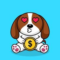 vector illustratie van premie schattig hond Holding goud munt