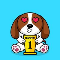 vector illustratie van premie schattig hond draag- de 1e plaats trofee