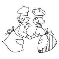 hand getekend symbolen van Koken met liefde Aan een wit achtergrond, silhouetten van gerechten en koks, vector verzameling emblemen voor uw menu, cafés en restaurants