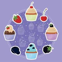 cupcakes en fruit stickers vector