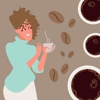 vrouw drinken heet koffie vector