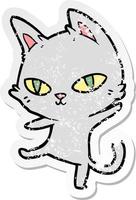 verontruste sticker van een cartoonkat die staart vector