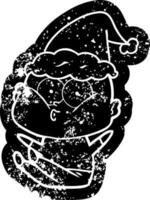 cartoon verontrust icoon van een kale man die staart met een kerstmuts vector