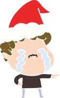 egale kleurenillustratie van een huilende man met een kerstmuts vector