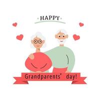 gelukkig grootouders dag groet kaart. grootouders knuffel elk ander. ouderen mensen. vector illustratie voor kaart