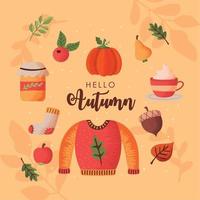 hallo herfst belettering ansichtkaart vector