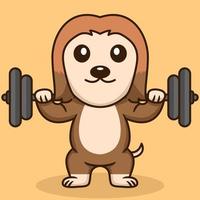 vector illustratie van premie schattig hond aan het doen gewichtheffen