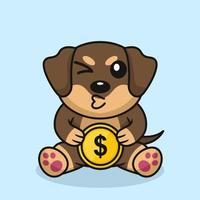 vector illustratie van premie schattig hond Holding goud munt