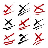 hand- getrokken X tekens. tekening reeks van mis of false markering. vector illustratie