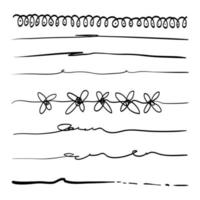 set handgetekende lijnen. doodle ontwerpelement met onderstreping, krabbel, sierletters, swoops. wervelen. vector illustratie