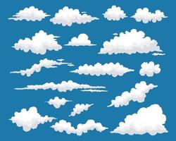 wit wolken reeks in verschillend vormen Aan blauw achtergrond vector