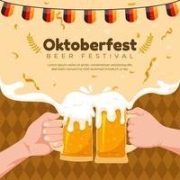 vlak vieren oktoberfeest met twee bril van bier vector