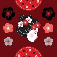 geisha met bloemen in haar- vector